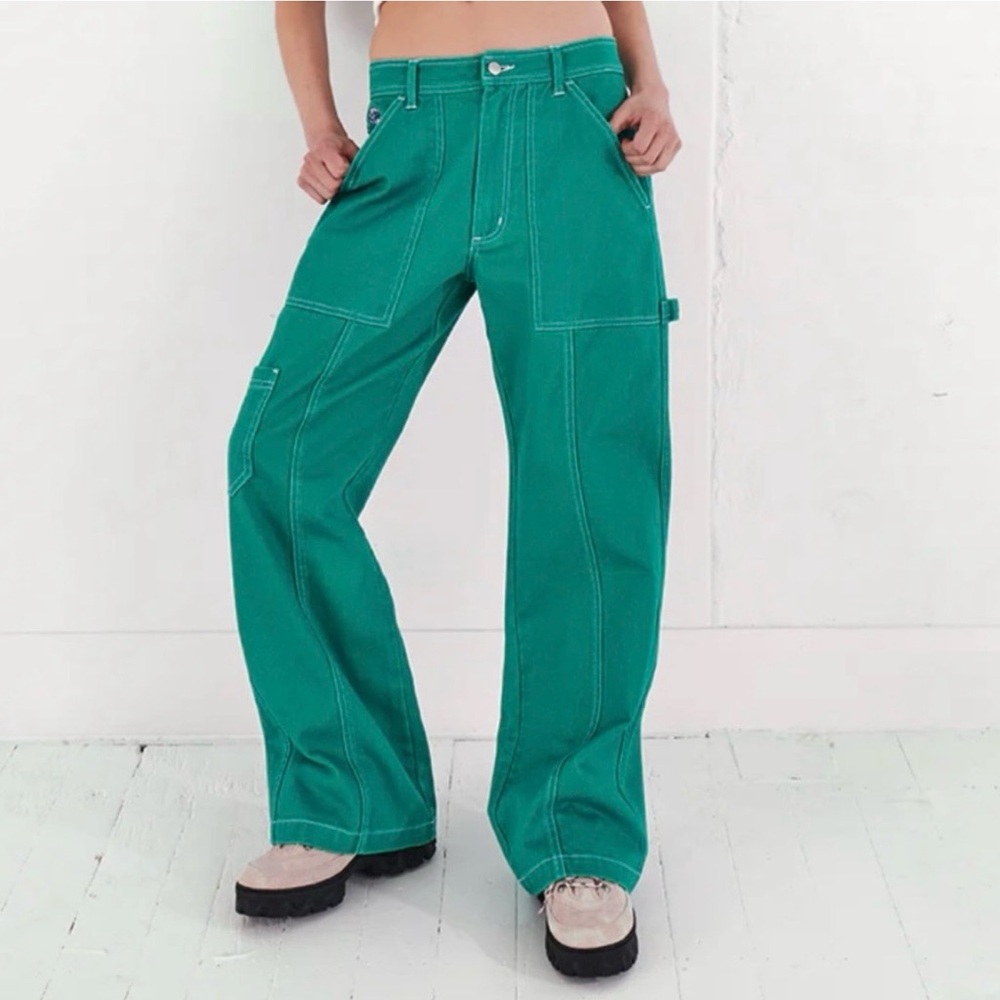 Green utility jeans